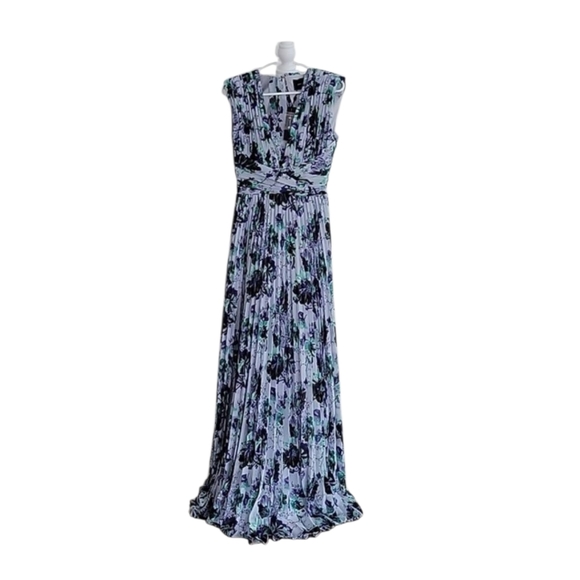 BCBGMaxAzria Stark Floral Print Gown Pleated Blue Florals NWT Size 8 - Picture 8 of 12